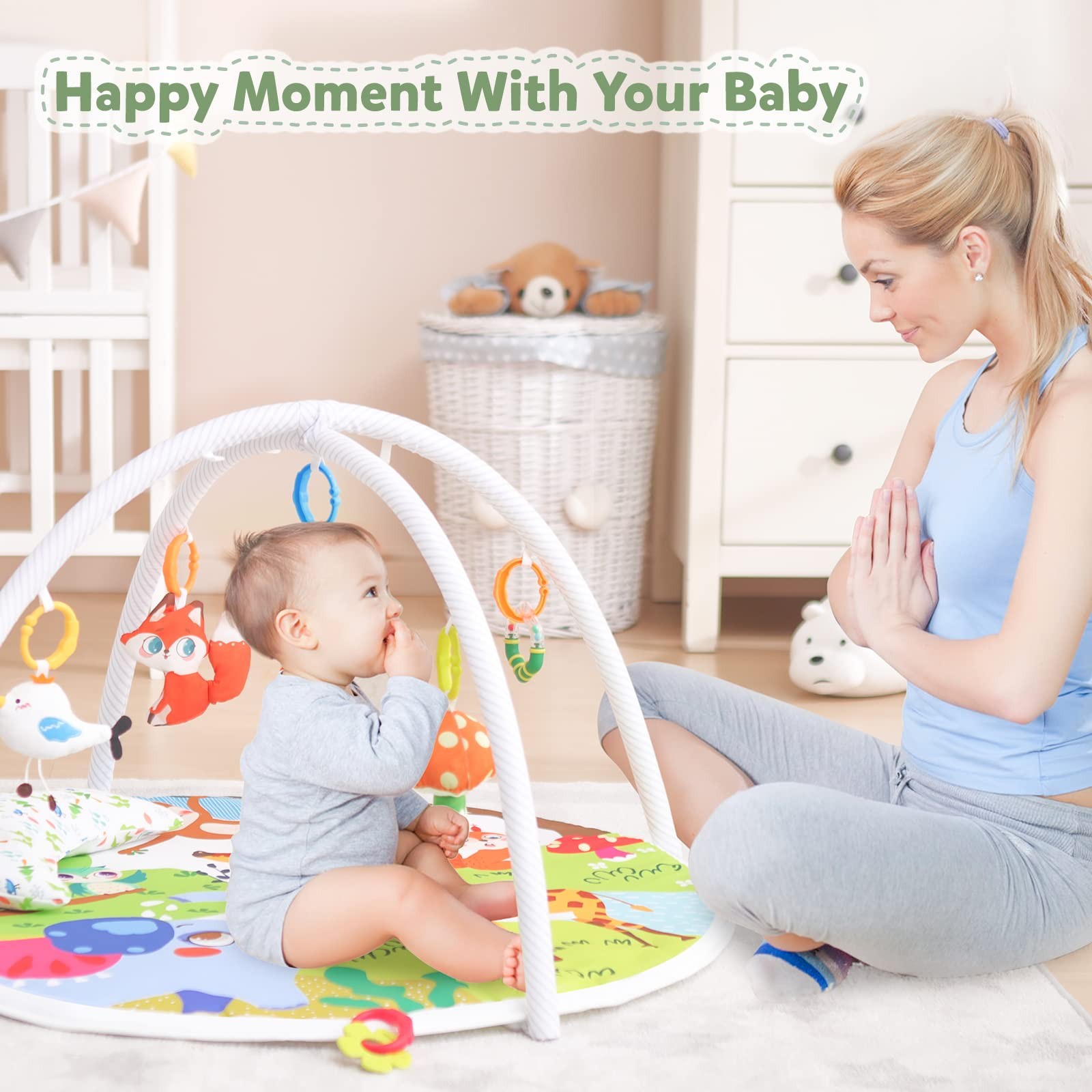 Baby Play Gym, ibabejoy Activity Play Mat for Newborn to Toddler, Stage-Based...
