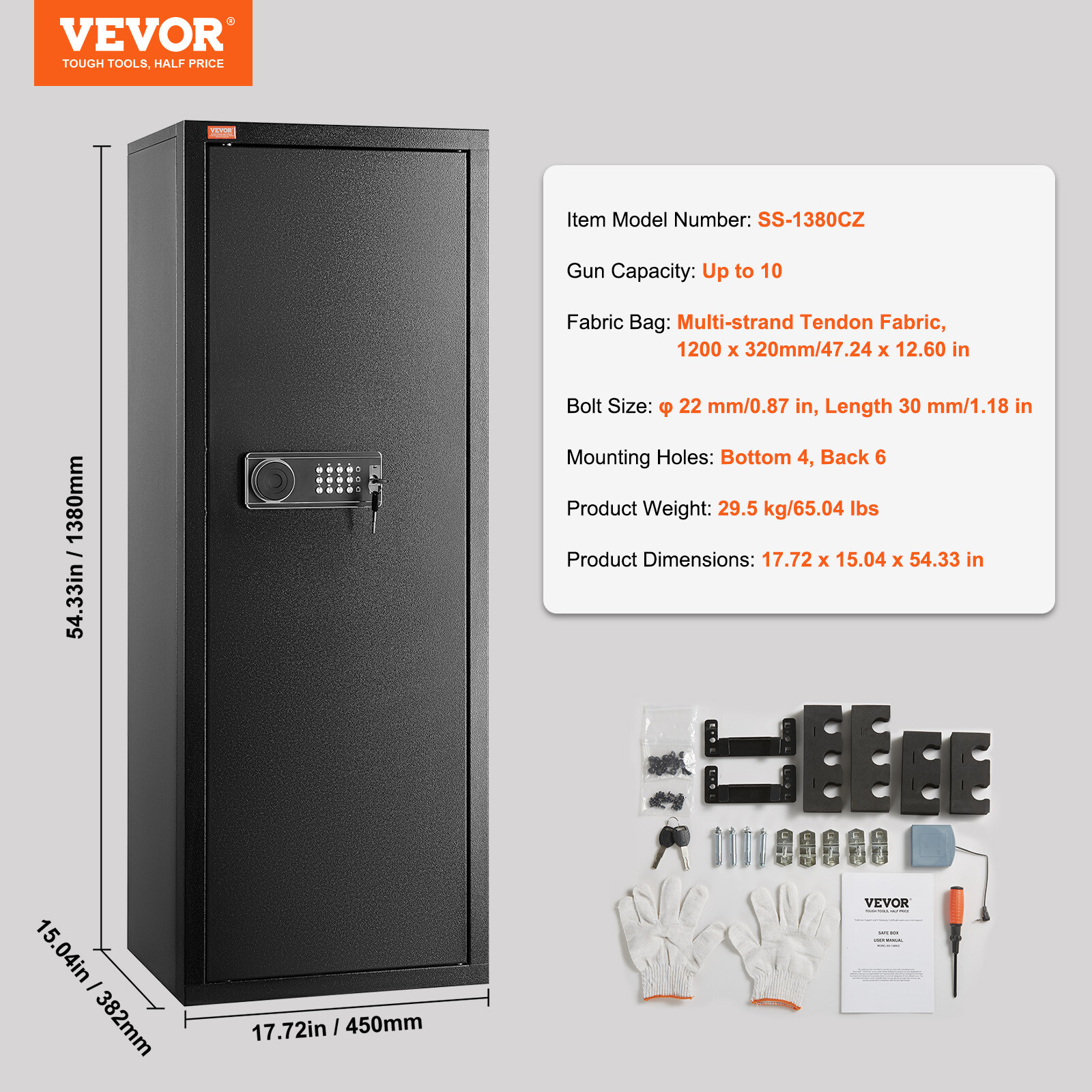 VEVOR 6-10 Rifles Gun Safe Rifle Safe with Lock & Digital Keypad Removable Shelf