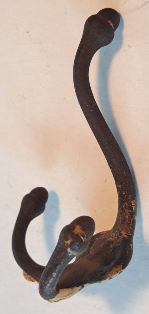 Antique Primitive Triple Hook Coat Hanger Acorn Tips Rustic Iron