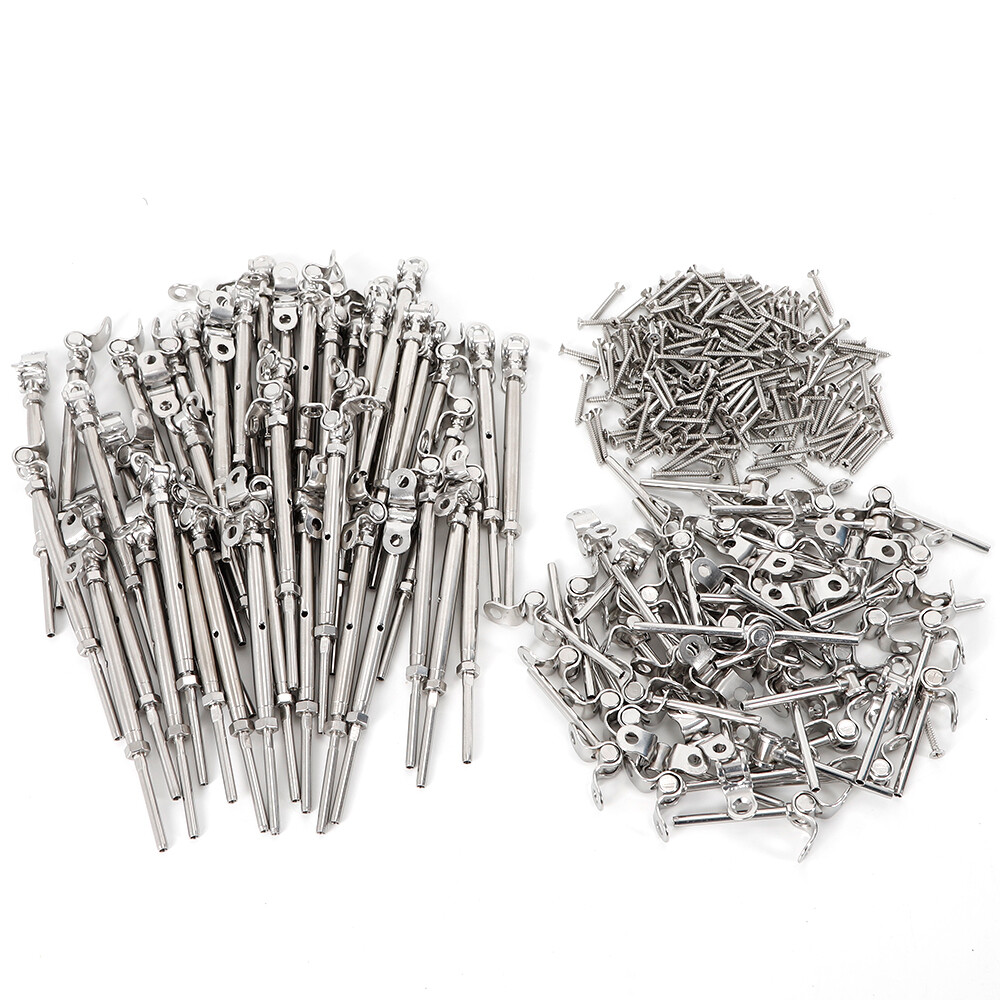 50 Pack T316 Stainless Steel Tensioner Set for 1/8" Cable Railing w/ Deck Toggle