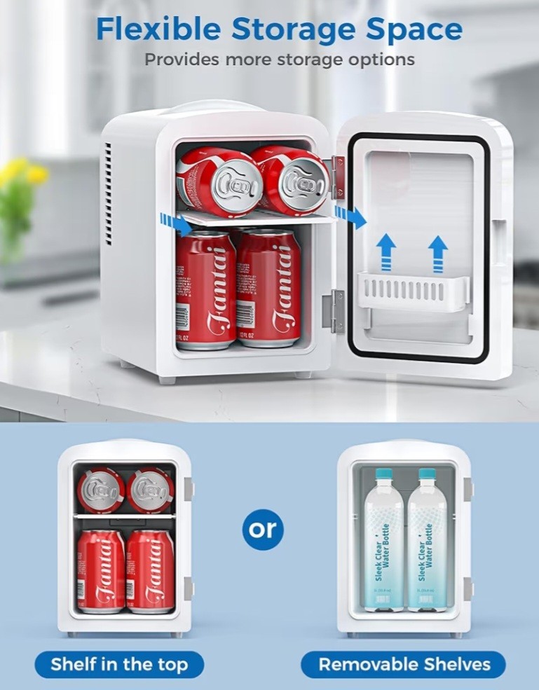Electactic 4L/6 Cans Mini Fridge, Portable Compact Refrigerator, Small Skin