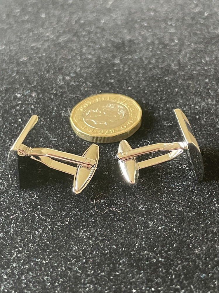 Checked pattern silver tone cufflinks