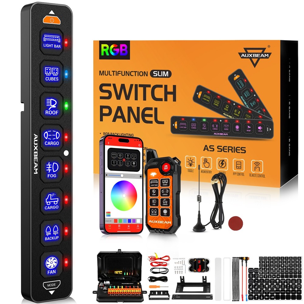 AUXBEAM 8 Gang RGB Switch Panel APP & Remote Control Automatic Dimmable for Ford