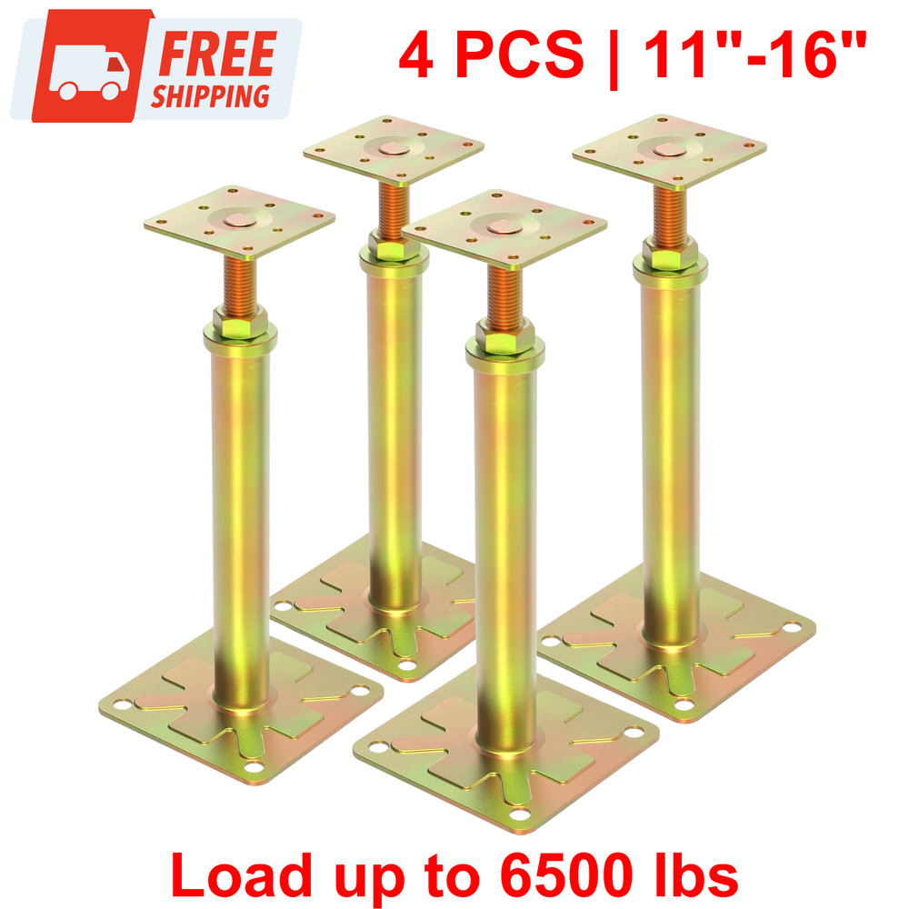 4 PCS Adjustable Floor Jack Post Leveling Telescoping Range 11" - 16" Height