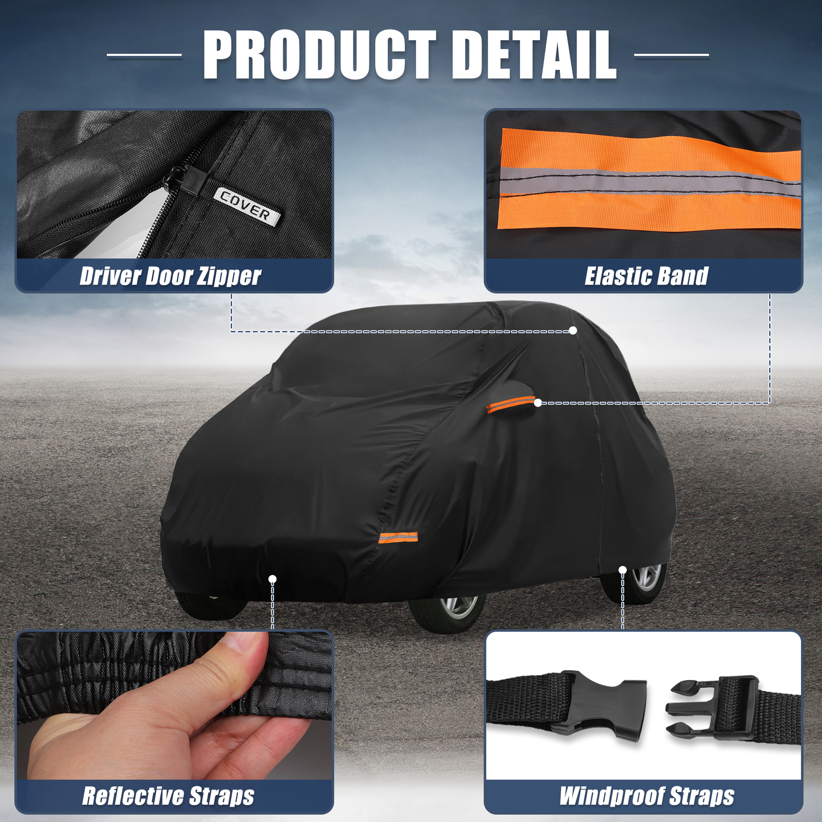 Waterproof 210D-PU Oxford Car Cover for Smart Fortwo 07-23 with Zipper Black