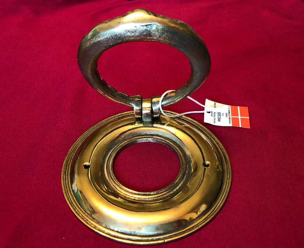 1 NOS HEAVY Danish Solid Brass Door Knocker Ring TWISTED ROPE PATTERN DENMARK
