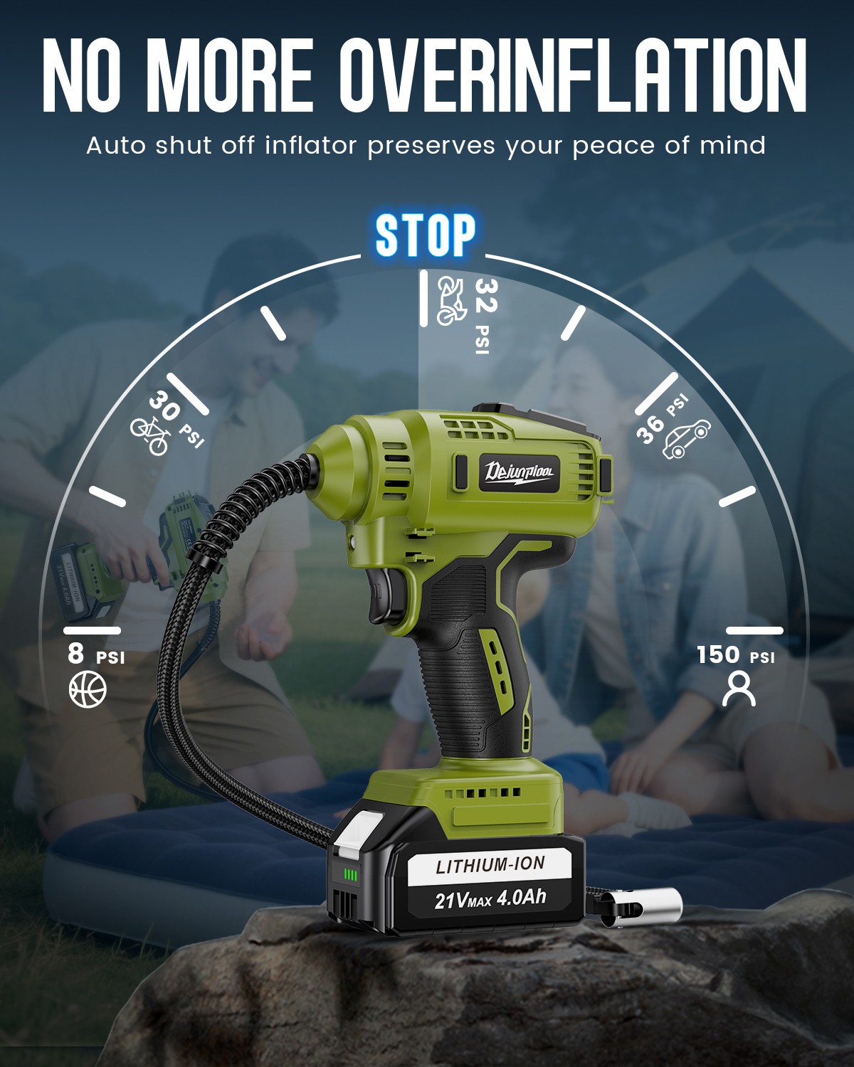 150PSI Cordless Tire Inflator Portable Air Compressor Car Air Tire Pump +Battery