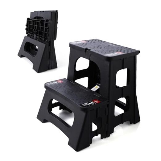 Folding 2-Step Stool - Upgraded Stable A-Frame, Safety Lock, Anti-Slip Black