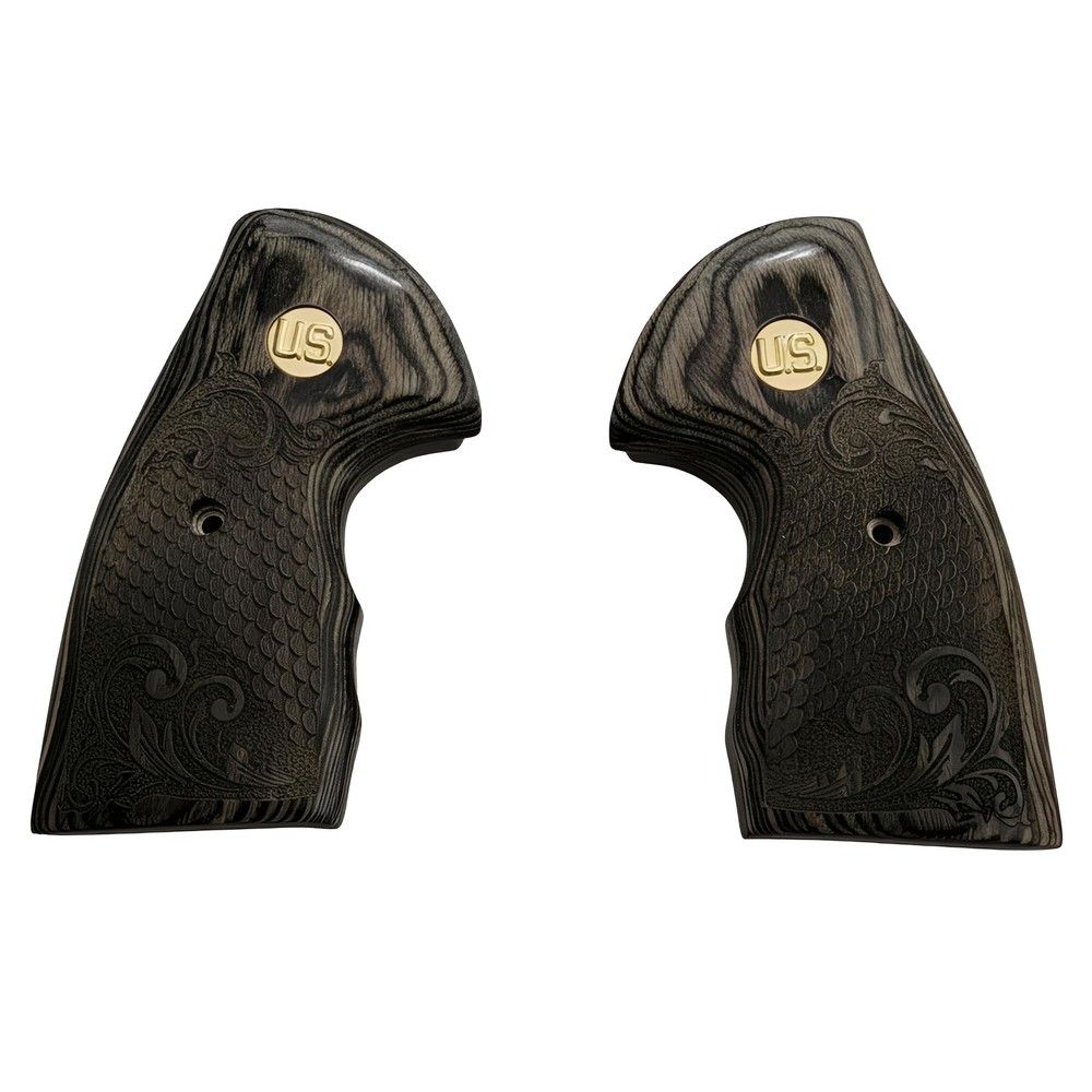 Colt Python Grips Black Rosewood Scroll & Scales Gold U.S. Medallion