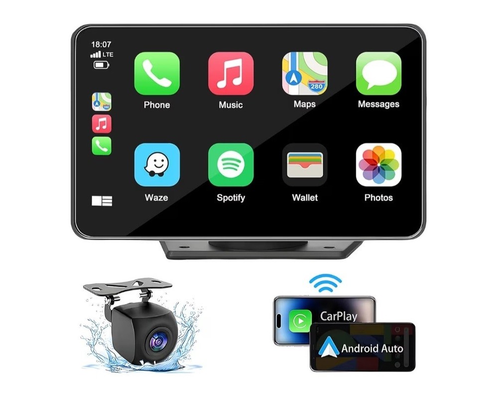 7" HD Wireless CarPlay Screen with Bluetooth Navigation & Backup Camera