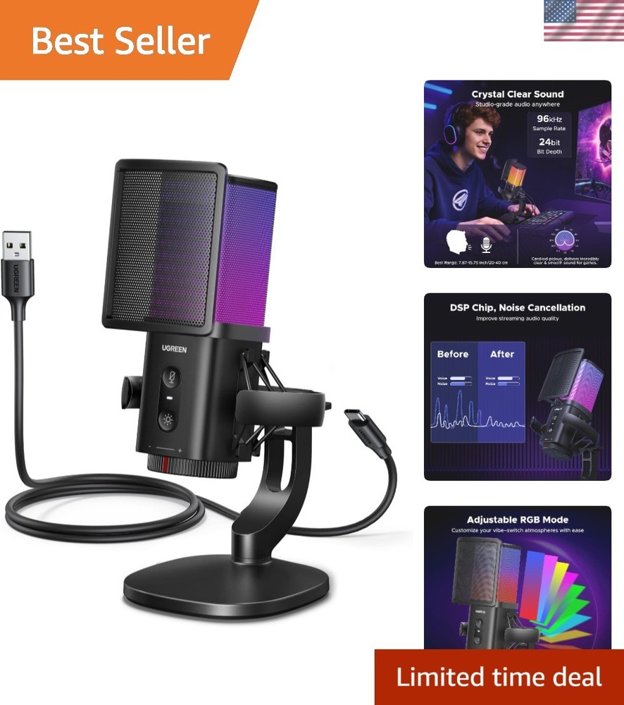 Crystal-Clear 24bit USB Mic with Quick Mute & Shock Mount for Streaming & Gaming
