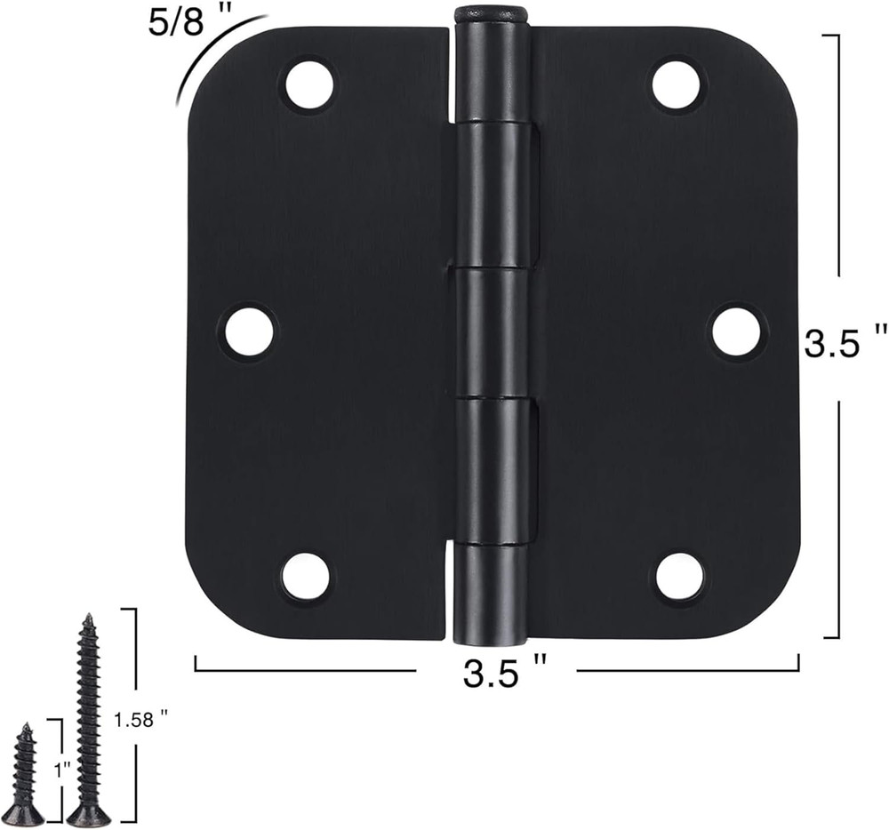 30 Pack 3.5 Matte Black Interior Door Hinges 5/8" Rounded Corner Hardware