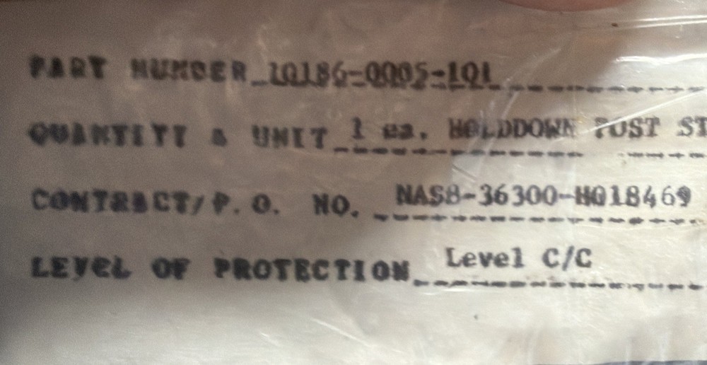 NASA Space Shuttle Holdown Post Strip NAS Aerospace Hardware Flight Component