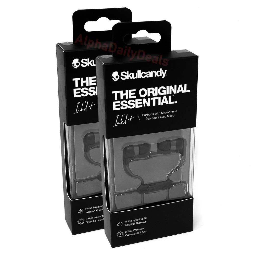 2 Pack Skullcandy Ink'd+ Wired Earbuds with Mic for Android - Black