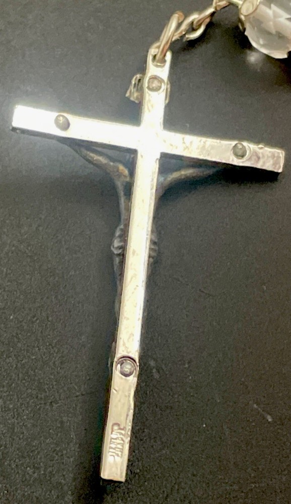 Vintage Catholic Sterling Silver & Crystal 5 Decade Rosary With Tag