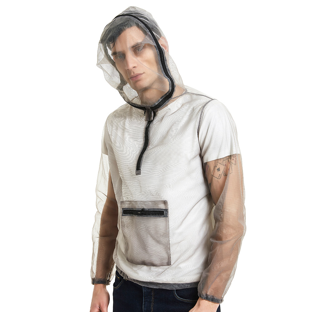 Outdoor Bug Jacket Mesh Hooded Bug Jacket Protective Mesh Shirt Insect Shield