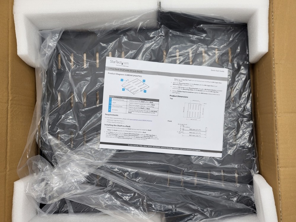 StarTech 2 Post Vented Server Rack Shelf Mount Up to 75 lb. CABSHF2POSTV2