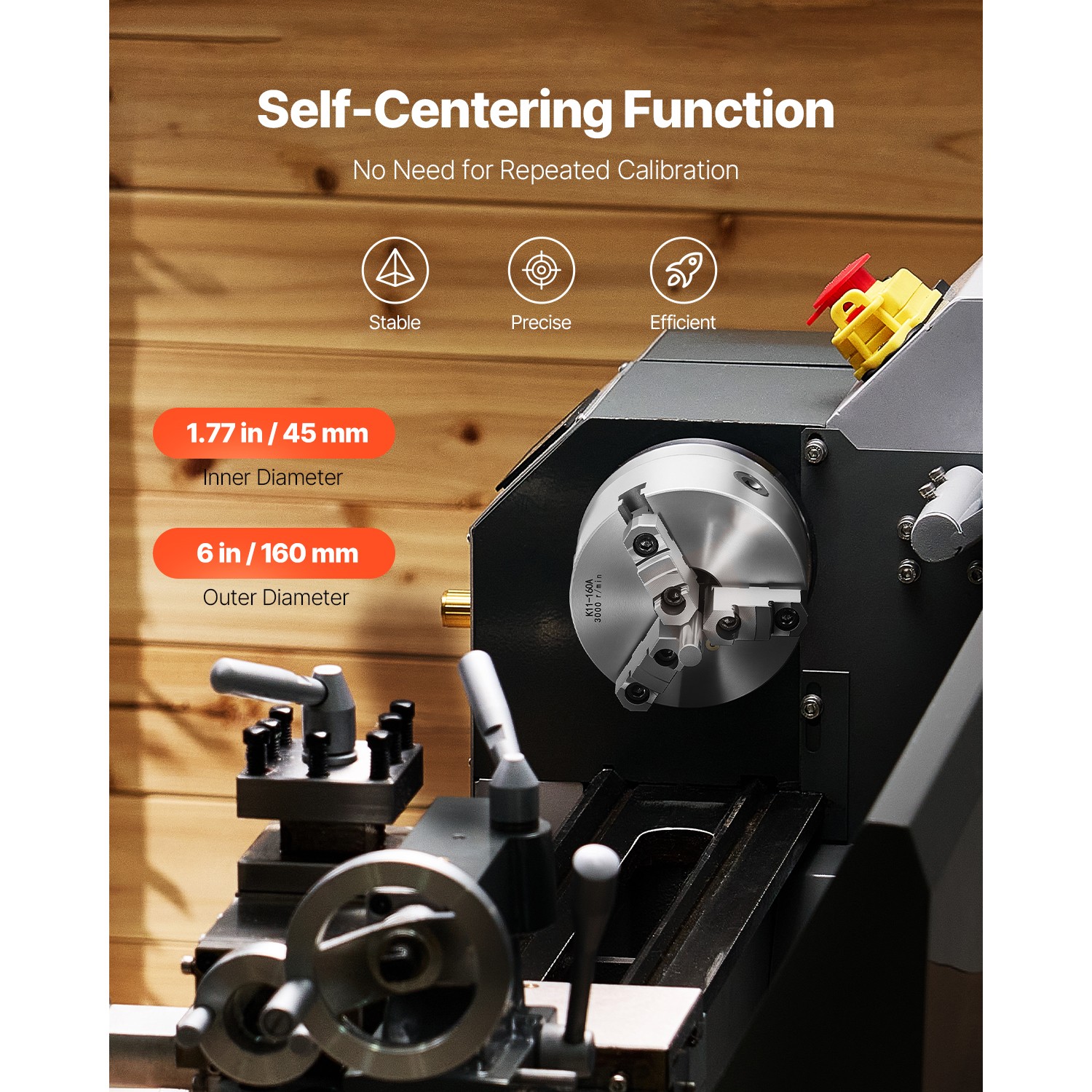 6 Inch 3-Jaw Self-Centering Lathe Chuck with 1 1/2 in-8 Threaded Backing Plate