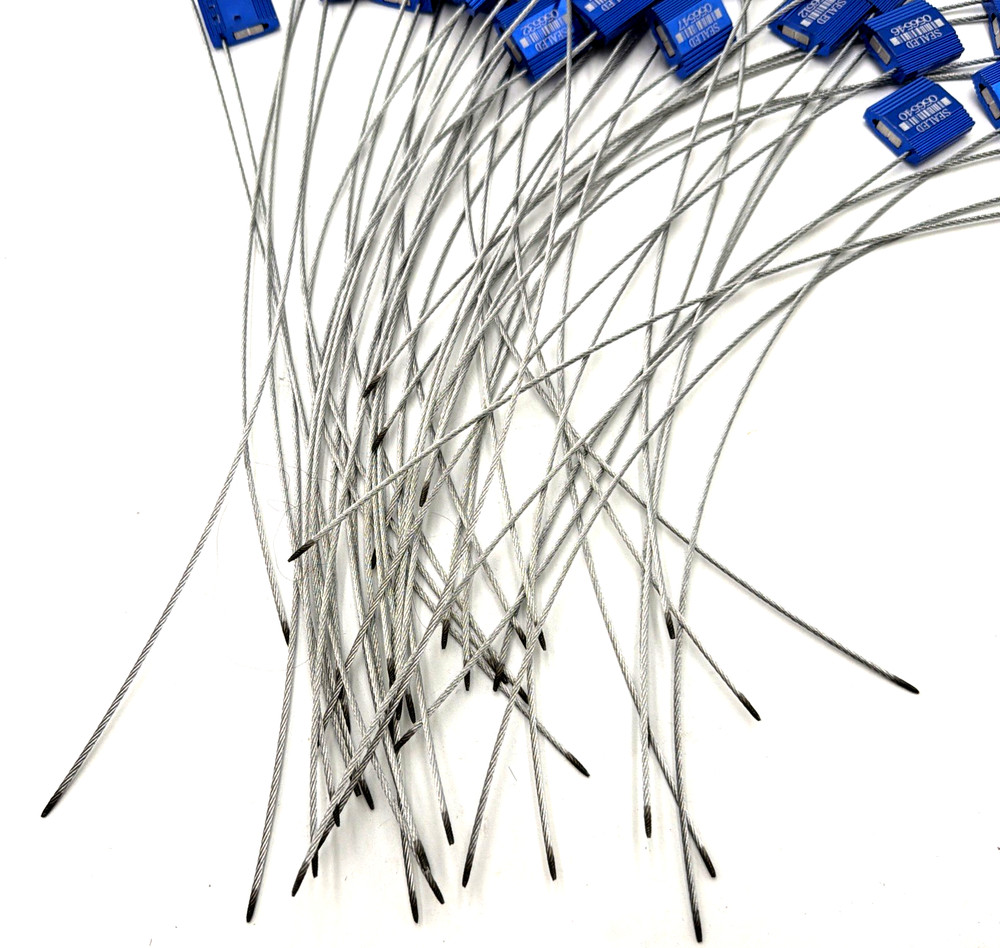 45 Blue High Security Cable Seals Pull Tight Numbered Barcode Steel Wire Tags