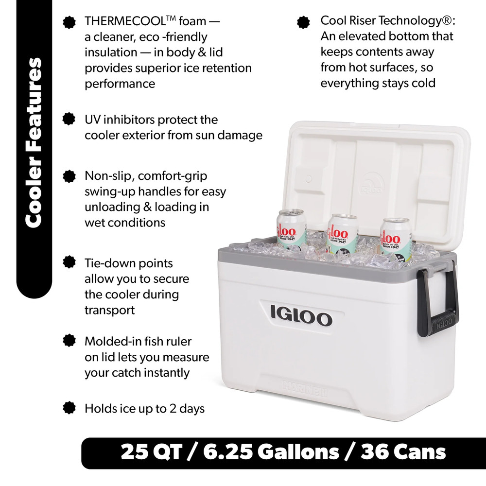 Igloo 25 QT Marine Hard Sided Cooler, White