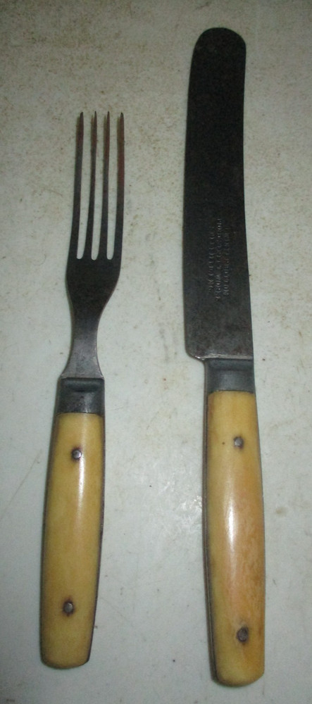 3 SETS ANTIQUE KNIFE & FORK BONE HANDLED FLATWARE