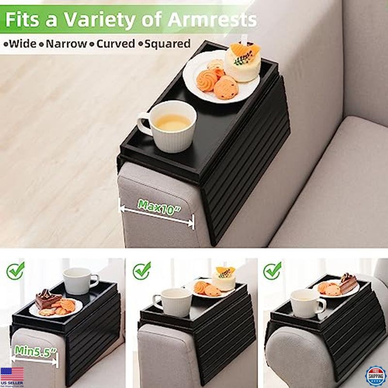 GEHE Foldable Bamboo Sofa Arm Tray - Versatile Couch Side Table for Snacks &