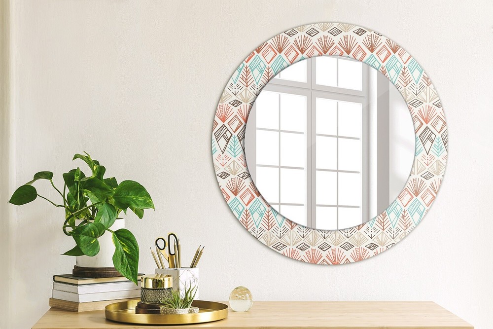 Modern Framed Wall Mirror with Patterned Frame Ready to Hang Ethnic Pattern