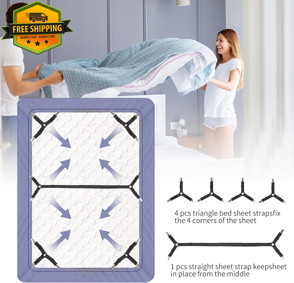 Bed Sheet Holder Straps Adjustable Elastic Clips Keep Sheets Tight 4PCS