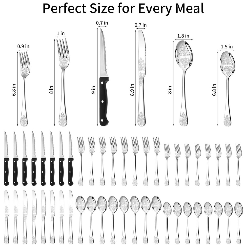 48PCS Silverware Set for 8 with Flatware Drawer Organizer, Stainless Steel Cu...