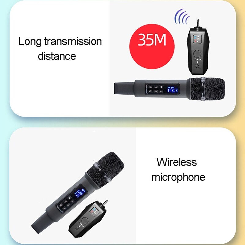Rechargeable Wireless Handheld Microphone bluetooth UHF Mic w/ Portable Receiver