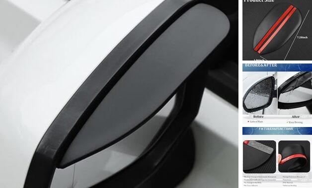 Car Rearview Rain Eyebrow Shield,Car Mirror Rain Protector 2PC Solid Black