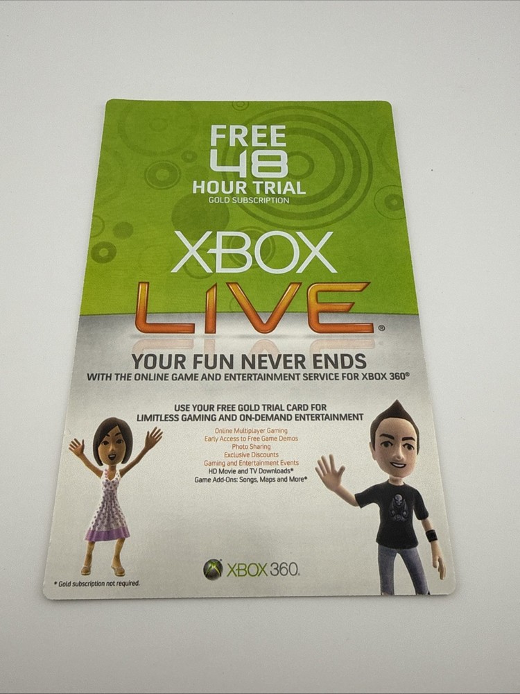 Microsoft Xbox 360 Live Gold 48 Hour Free Trial Code Scratch Card Subscription