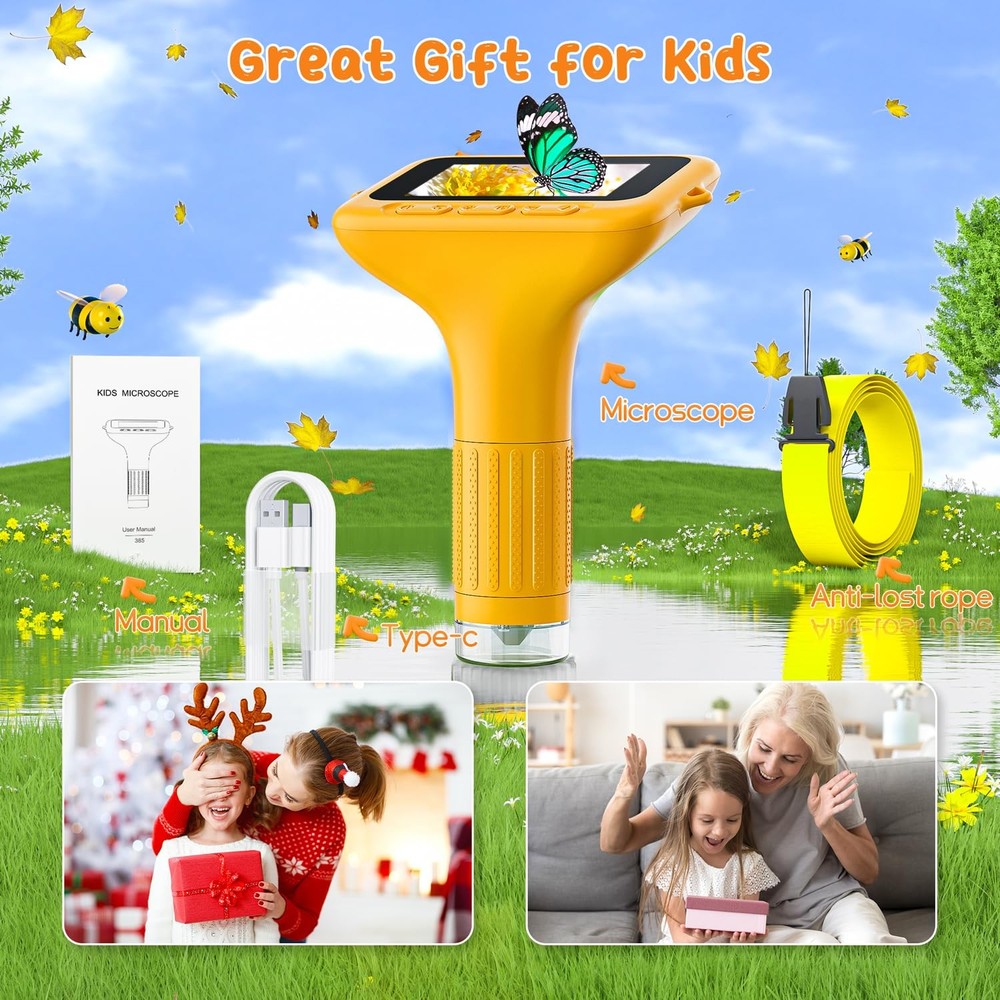 SKYBASIC Digital Microscope for Kids, 3" Screen 1000X Handheld Microscope HD ...