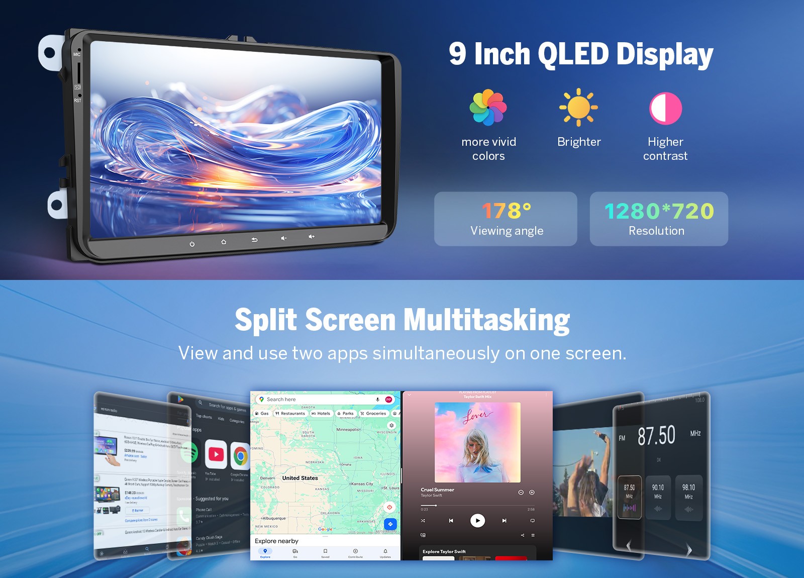 VWX6S Android 9" QLED 6+64GB for VW Tiguan Car Stereo Radio CarPlay GPS+CAM+DVR