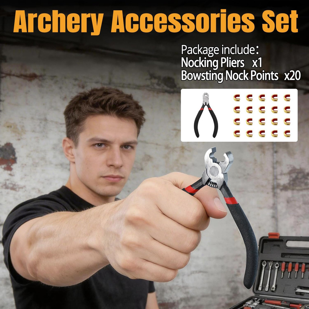 Archery Bow String Nocking Points Set – 20 Pcs Brass Nocking Points and Pliers