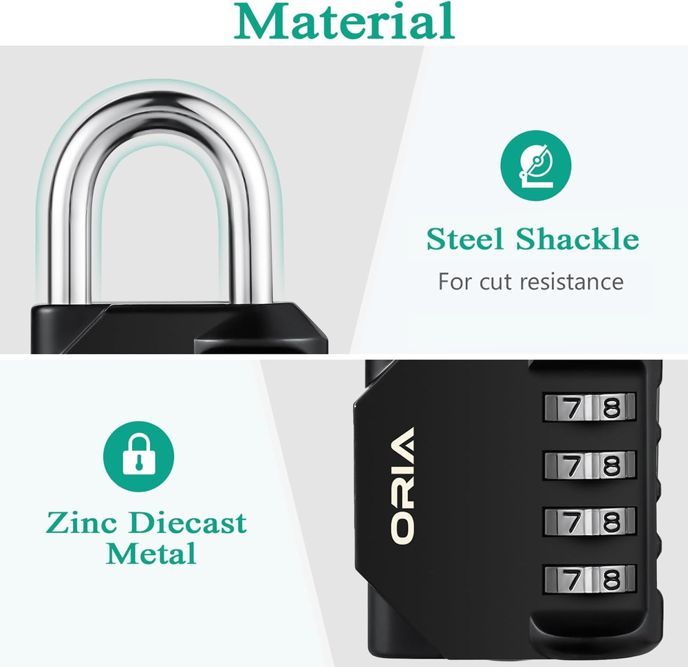 Combination Lock, 2 Pack Combination Padlock, 4-Digit Locker Lock, Waterproof...