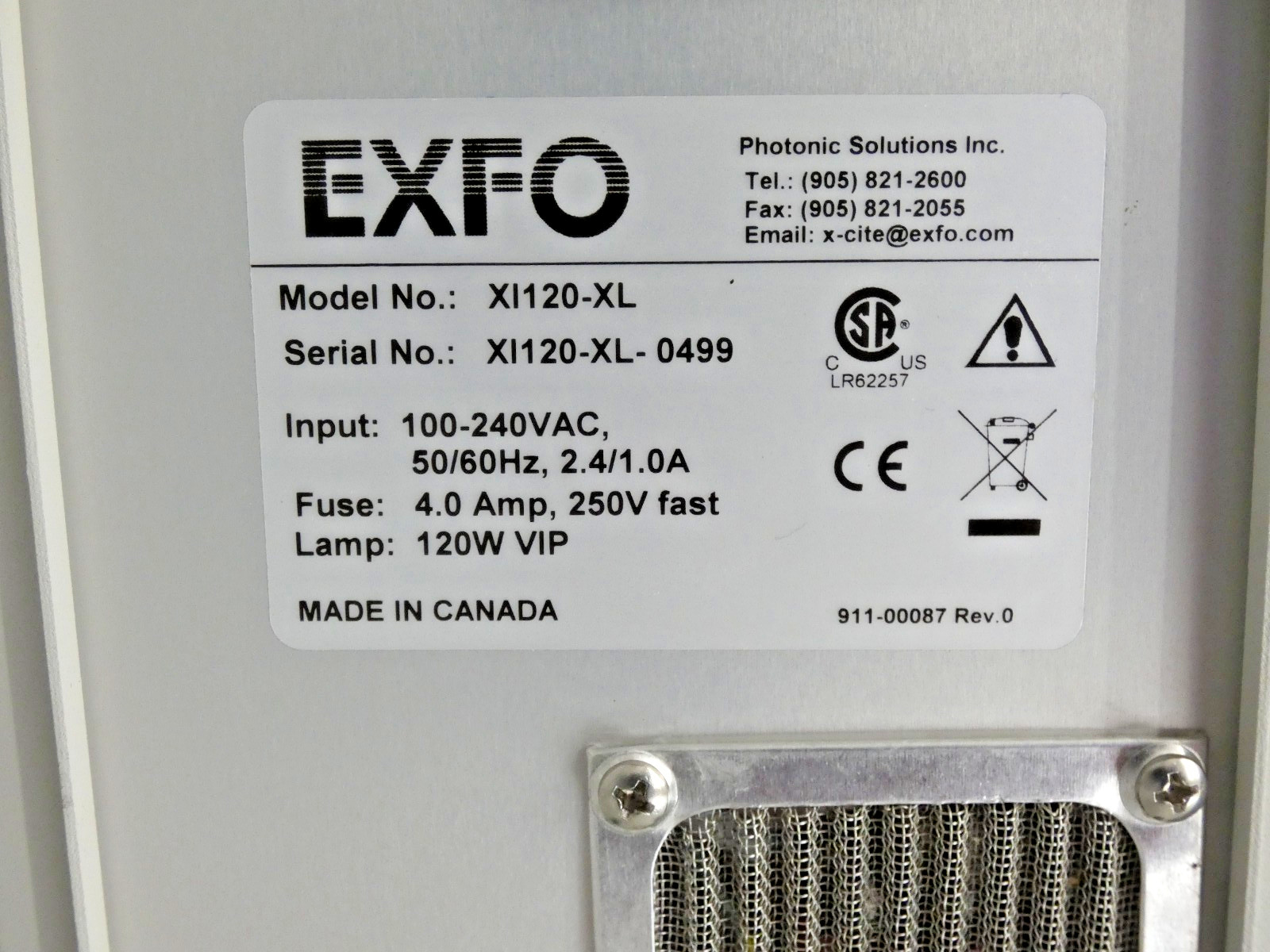 EXFO X-Cite XI120-XL Illuminator, Light Guide, Collimator for Nikon /TIRF