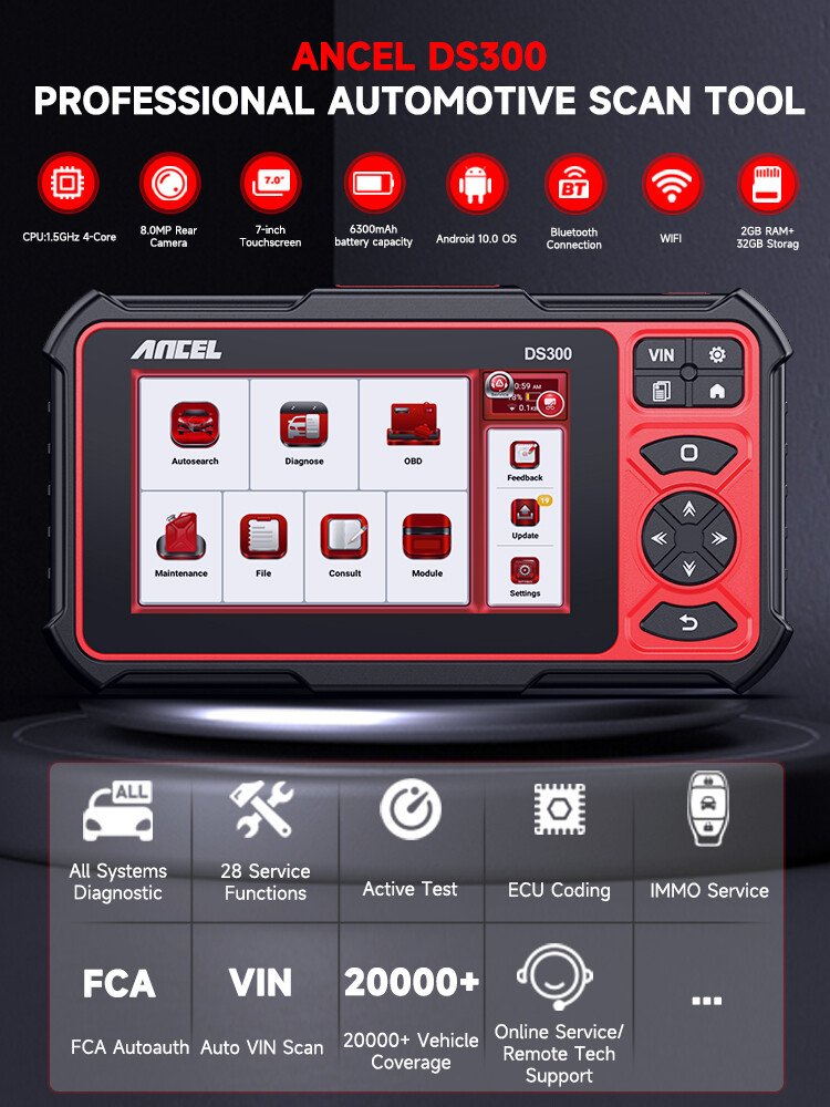 ANCEL DS300 Bidirectional Car OBD2 Diagnostic Tool ECU Coding All System Scanner