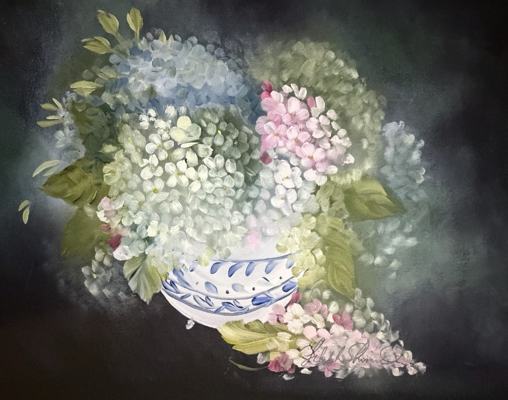 Hydrangeas In Vase  - Original Painting By Tabitha Shimer