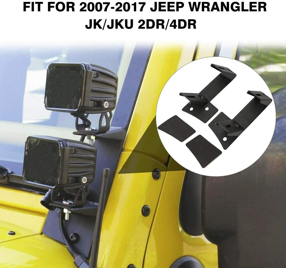 A-Pillar Windshield Mounting Brackets for Jeep Wrangler JK 2007-2017 Work Light