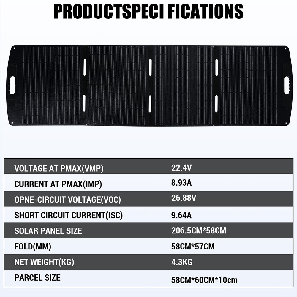 200W Foldable Solar Panel Self-supporting, Waterproof Smart Outdoor Solar Kit