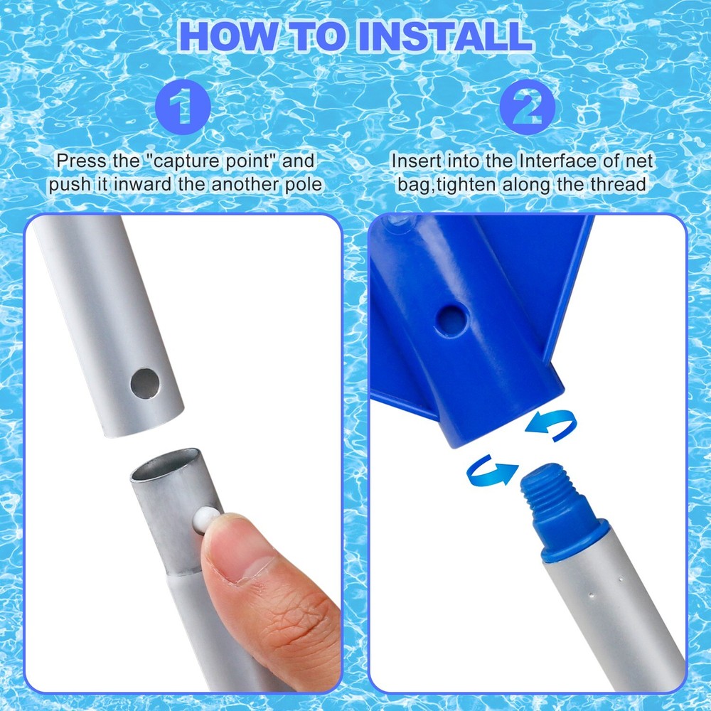 5-Section Pop Buckle Pool Skimmer - Leaf Mesh Cleaning Rake for Pool Spa Pond