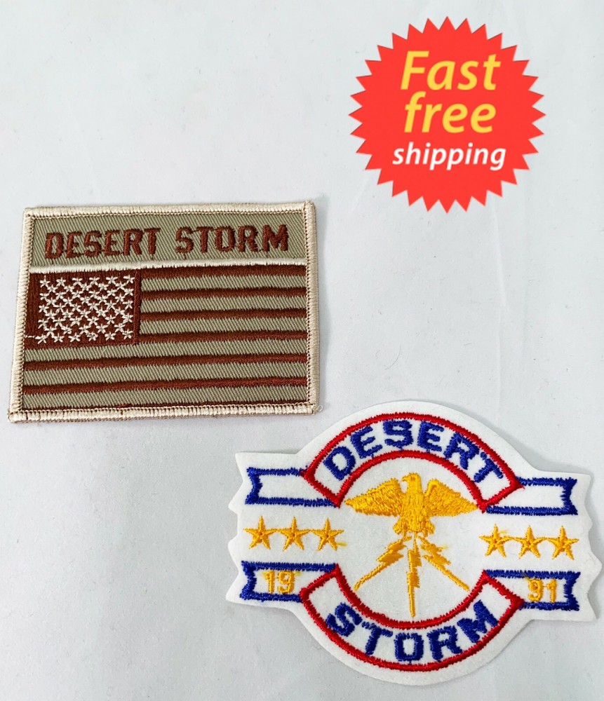 2 U.S. Army Desert Storm Subdued Desert Tan U.S. Flag Patch and Eagle Patch