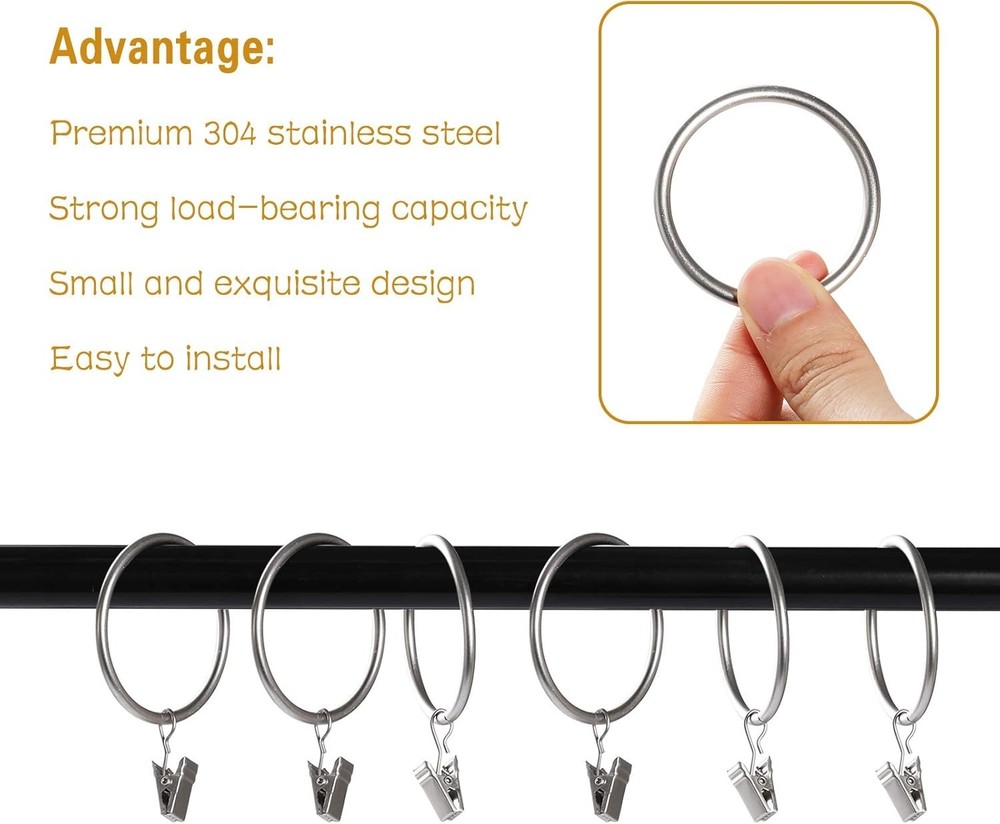 Rustproof Curtain Ring Clips - 20pcs, 2'' Inner Diameter for Security