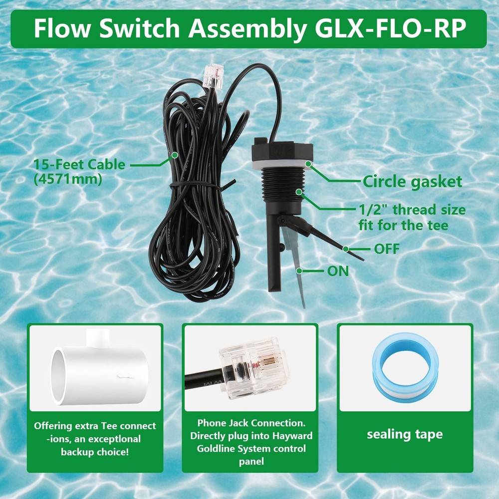 WENGART GLX-FLO-RP Pool Flow Switch with 15ft Cable, Compatible Black