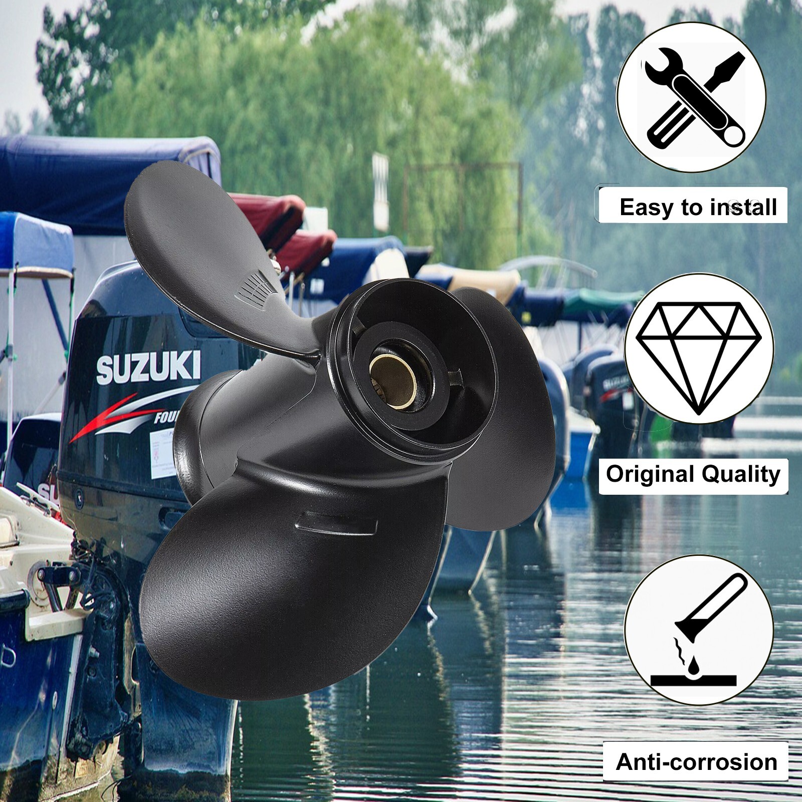 11 1/8 X 16 Boat Propeller for Suzuki Outboard 35-65HP 13 Spline 58100-88L72-019