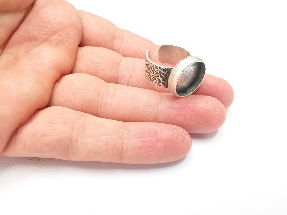 Round Antique Silver Ring Blank Setting, Cabochon Mounting Adjustable Resin Ring