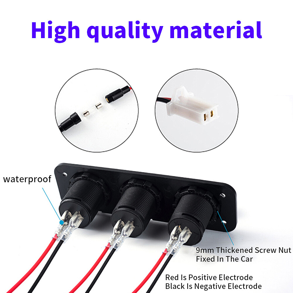 Car Boat RV Switch Panel 2 USB Charger Socket&Cigarette Lighter Voltmeter 12-24V