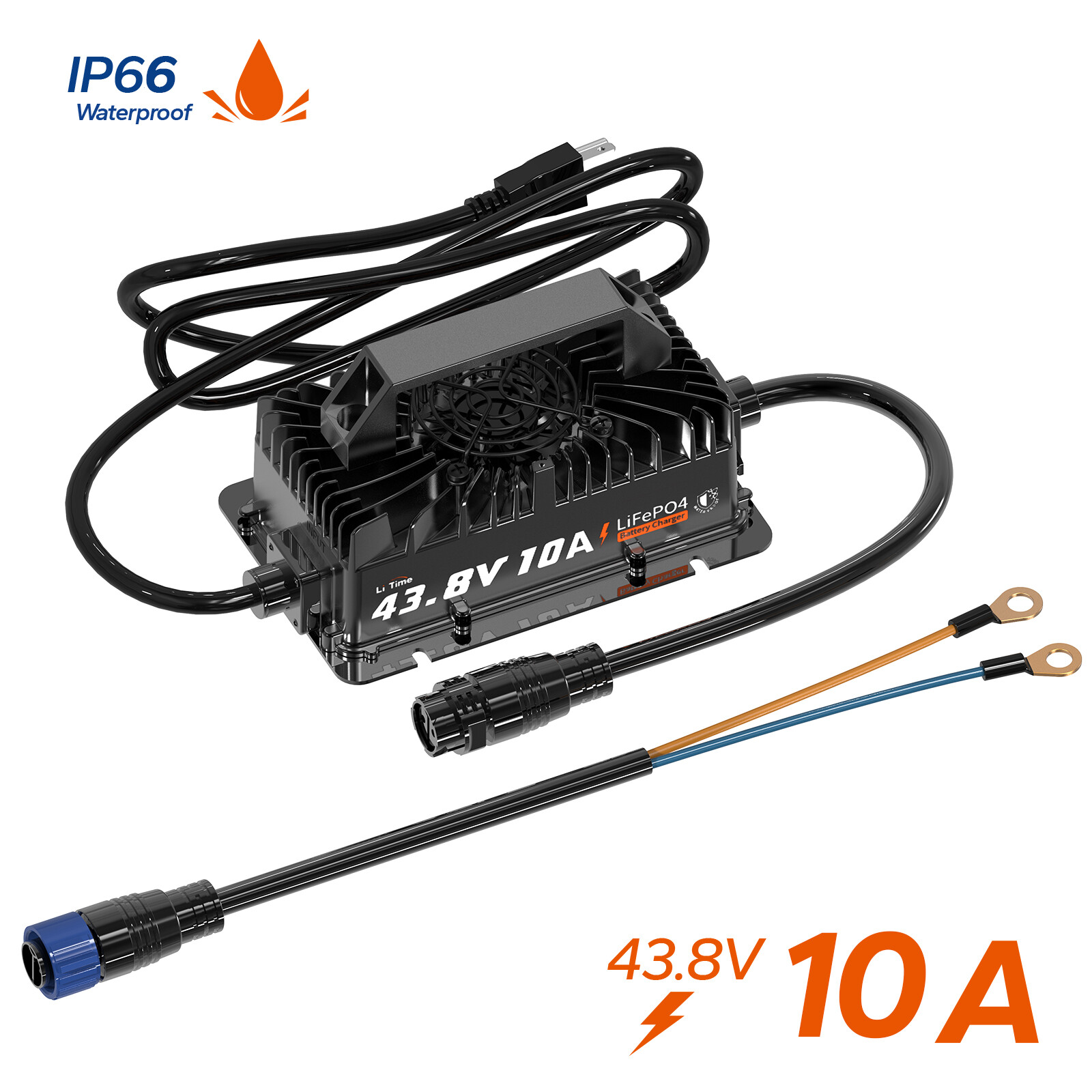 LiTime 36V 43.8V 10A AC-DC Smart Charger Waterproof for Lithium LiFePO4 Battery