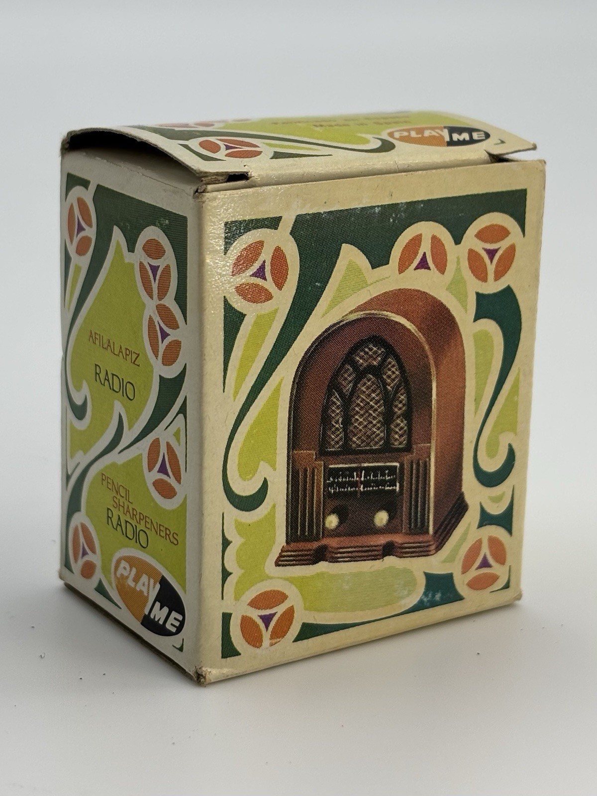 Vintage Play Me #974 Die Cast Metal Cathedral Radio Pencil Sharpener Spain w/Box